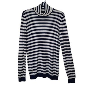Lauren Ralph Lauren Silk Blend Nautical Striped Turtleneck Sweater Womens Size L